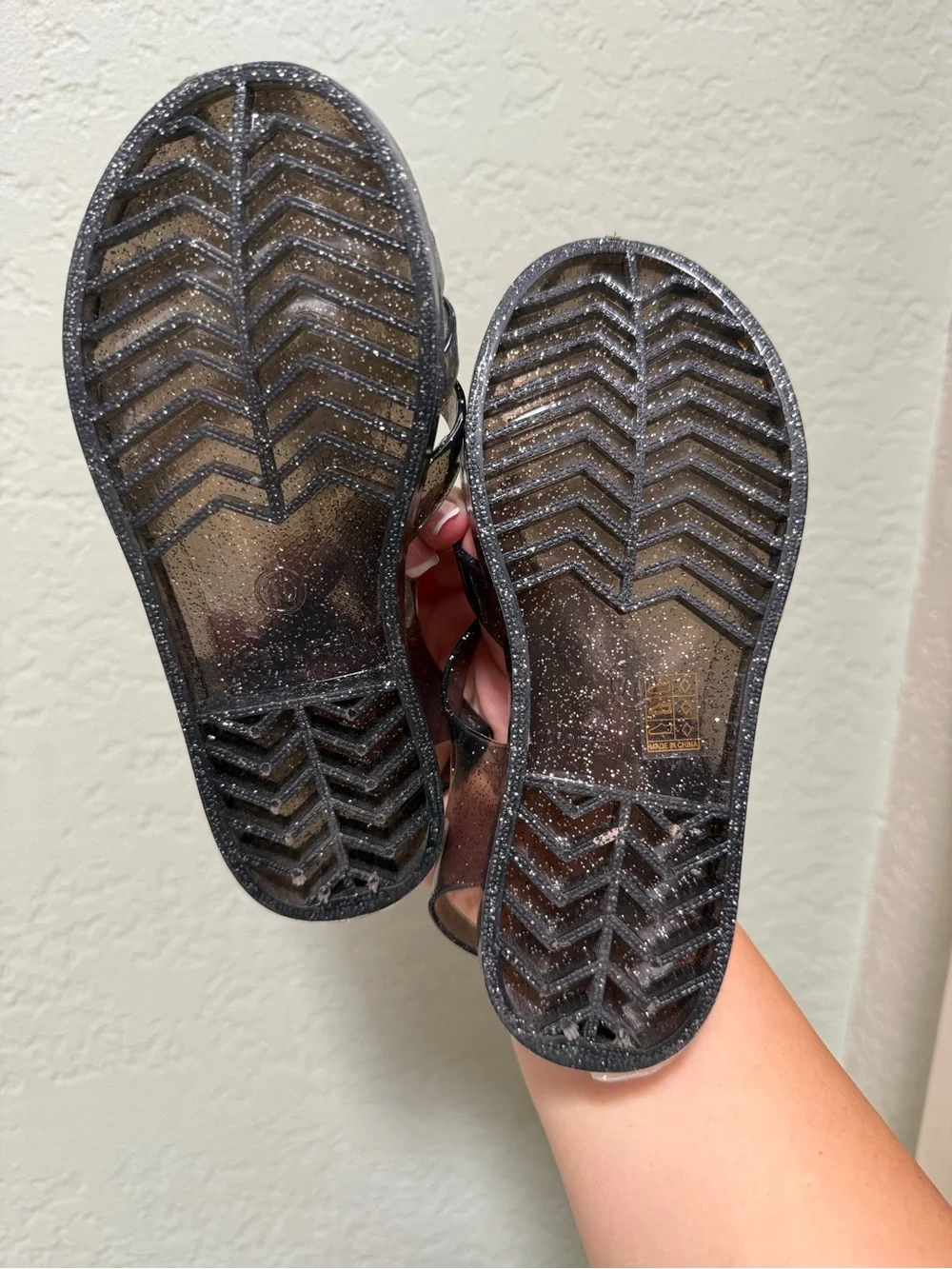 Girls Clear Glitter Jelly Sandals - black